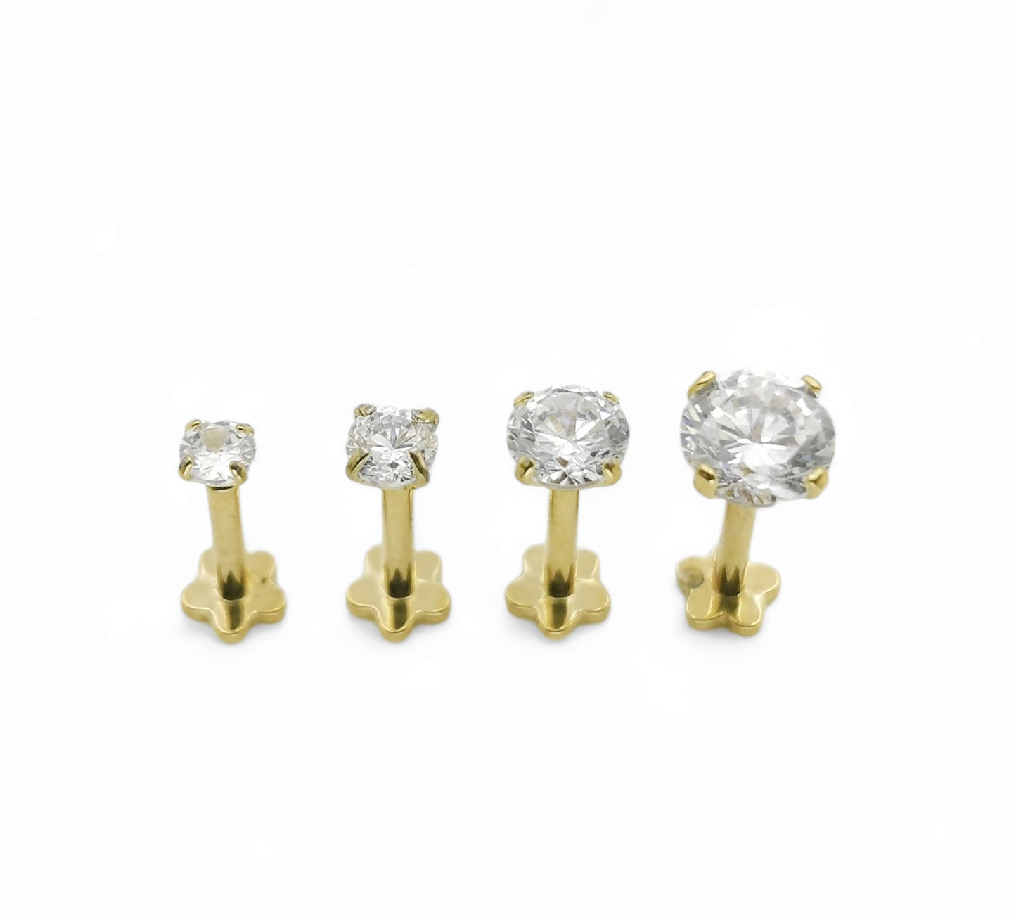 Titanium gold threadless jewelled stud, 1.2mm/16g, 6mm-8mm length