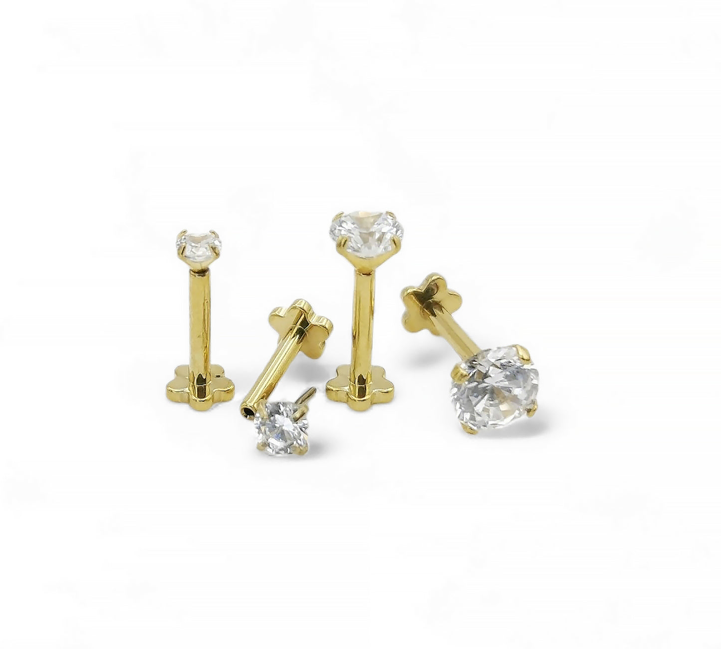 Titanium gold threadless jewelled stud, 1.2mm/16g, 6mm-8mm length