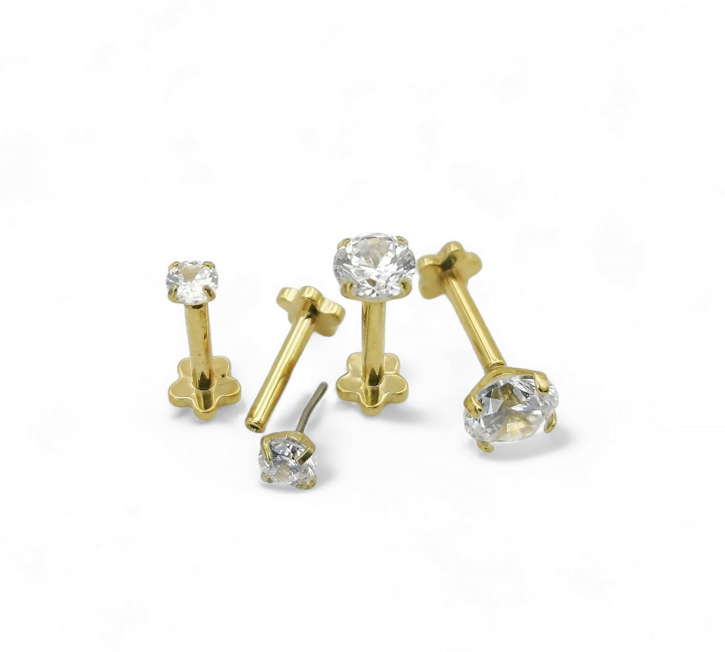 Titanium gold threadless jewelled stud, 1.2mm/16g, 6mm-8mm length