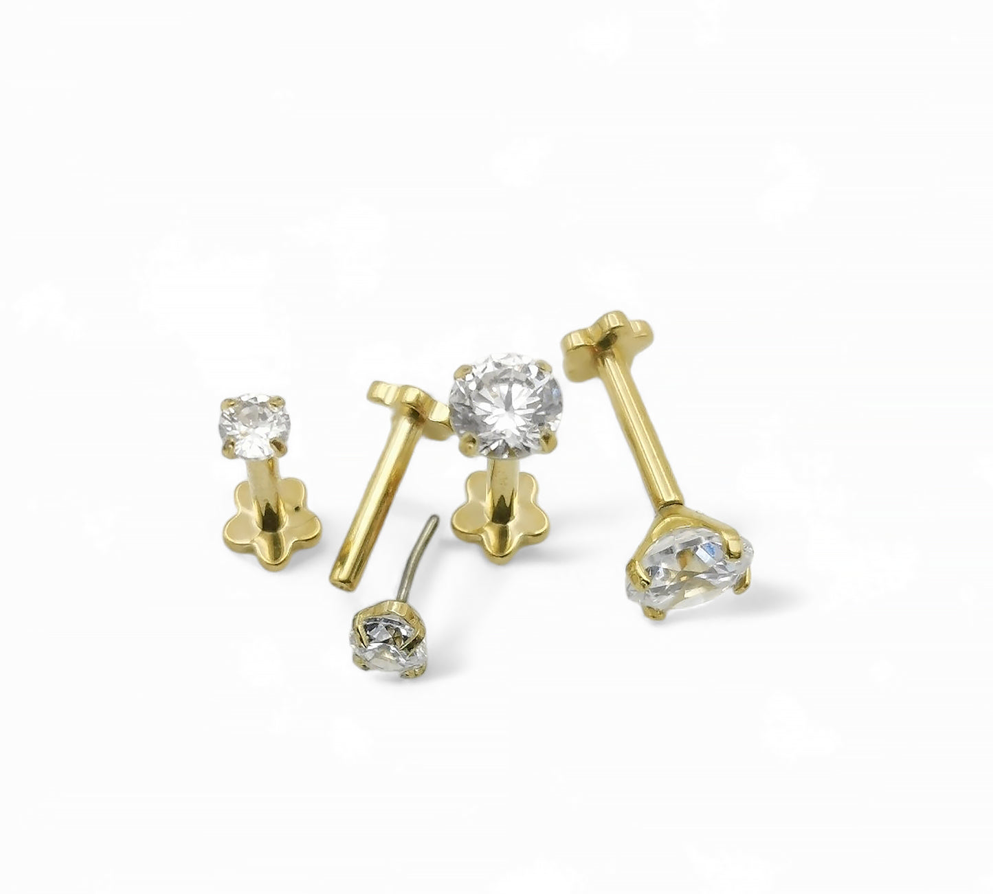 Titanium gold threadless jewelled stud, 1.2mm/16g, 6mm-8mm length
