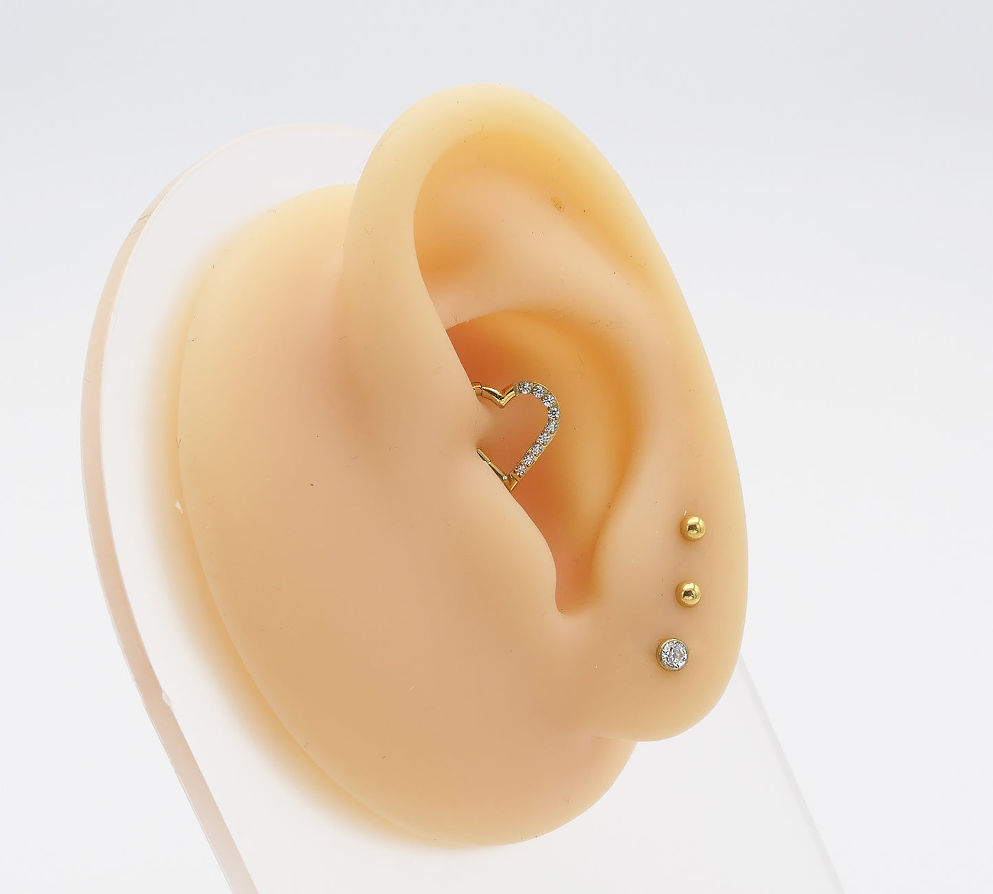 Gold Titanium Heart Clicker with Pave Crystals – Daith Piercing Jewellery (Left or Right)