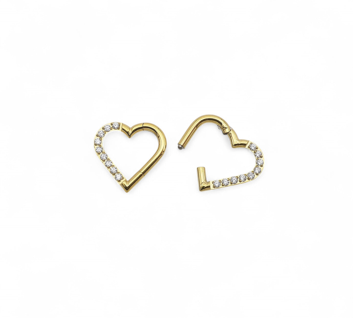 Gold Titanium Heart Clicker with Pave Crystals – Daith Piercing Jewellery (Left or Right)