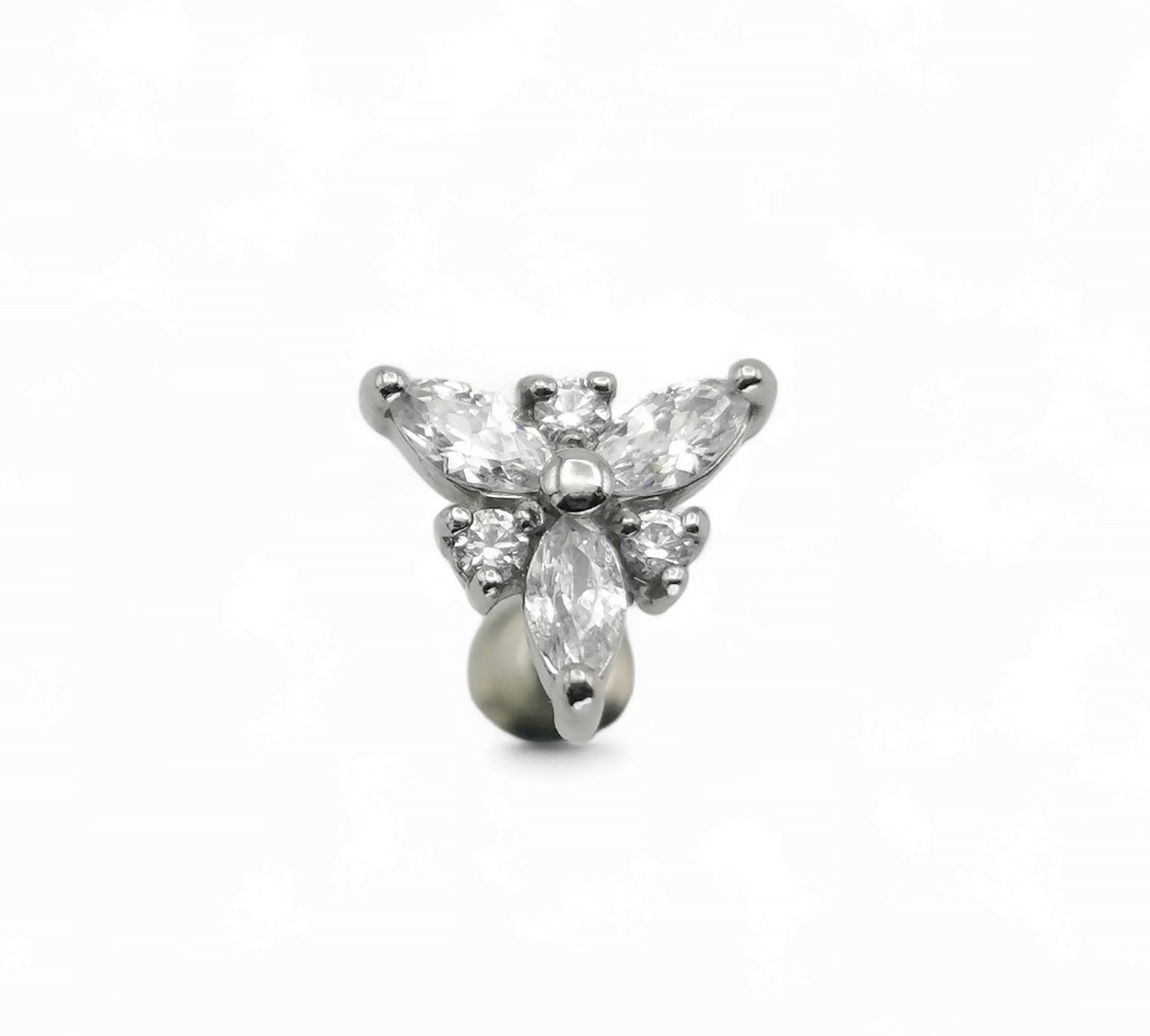 Surgical steel jewelled marquise cluster, 1.2mm/16g, 6mm-8mm length