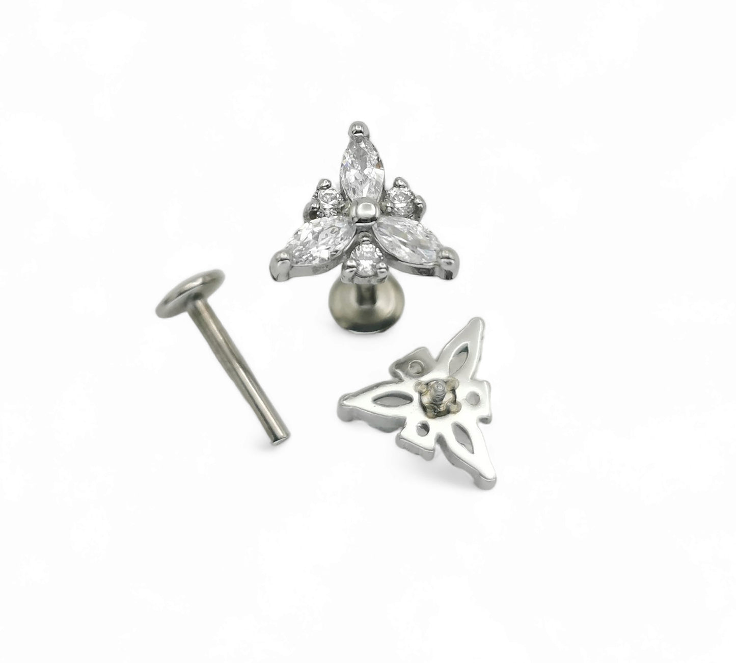 Surgical steel jewelled marquise cluster, 1.2mm/16g, 6mm-8mm length