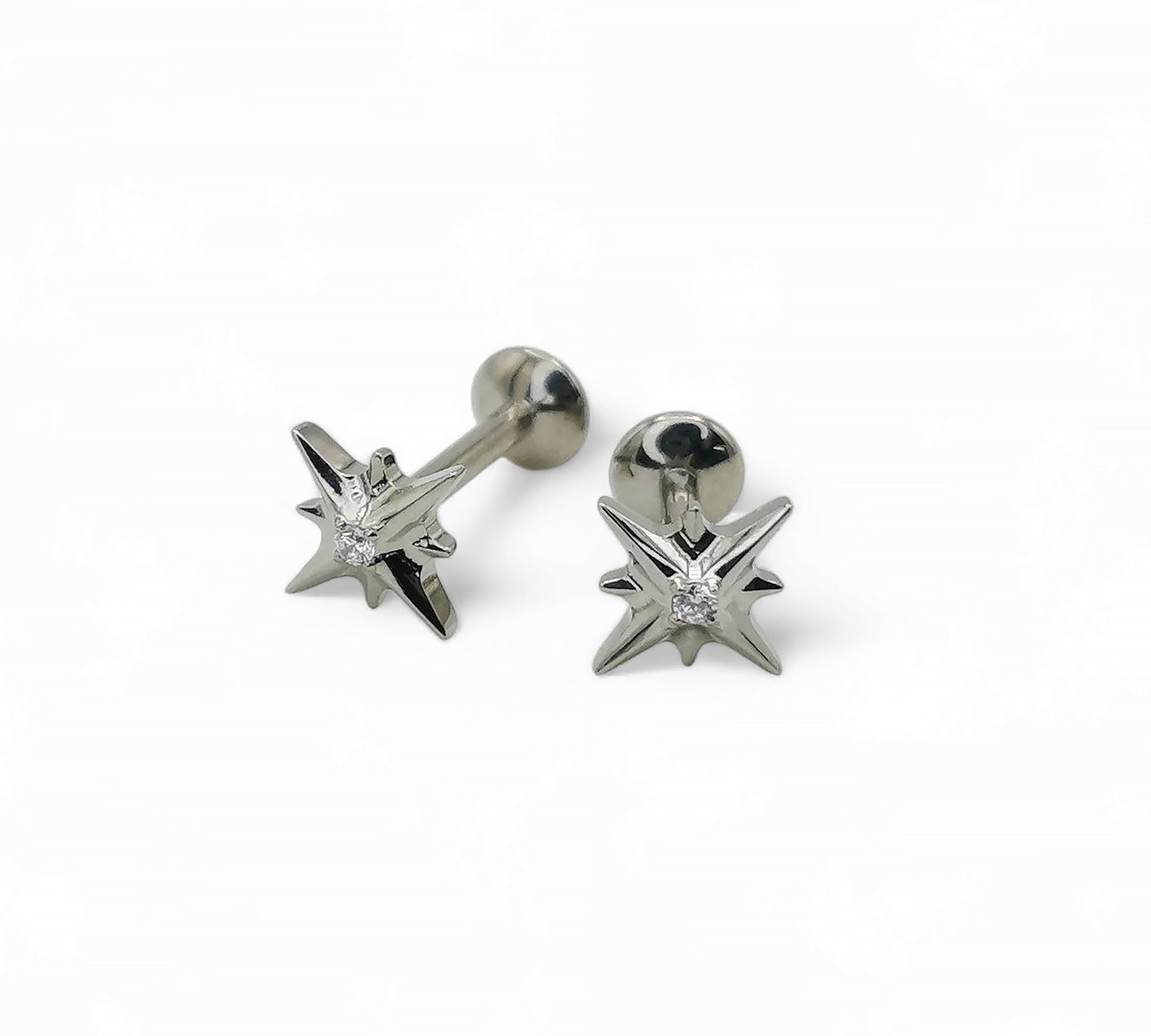 Titanium jewelled star threaded stud, 1.2mm/16g, 6mm-8mm length