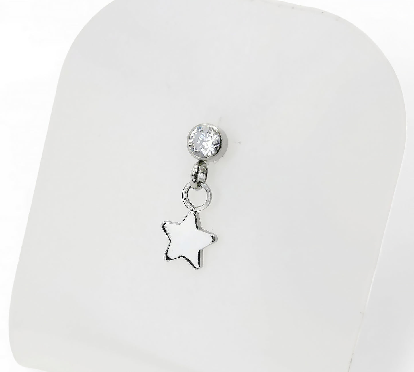 Titanium threadless jewelled stud with star charm, 1mm/18g, 1.2mm/16g, 6mm-8mm length