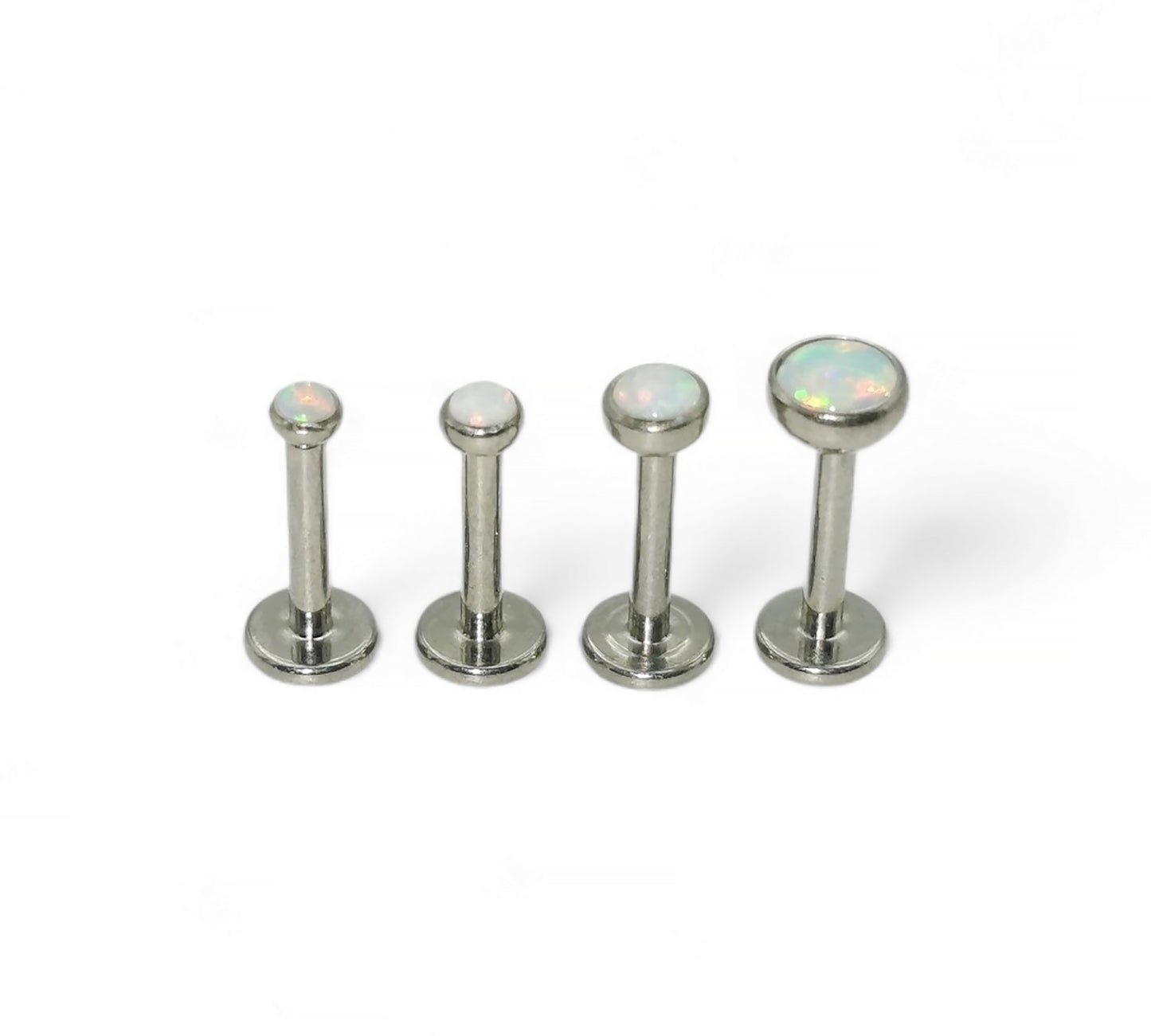 Titanium threadless opal jewelled stud 1.2mm/16g, 6mm-9mm length