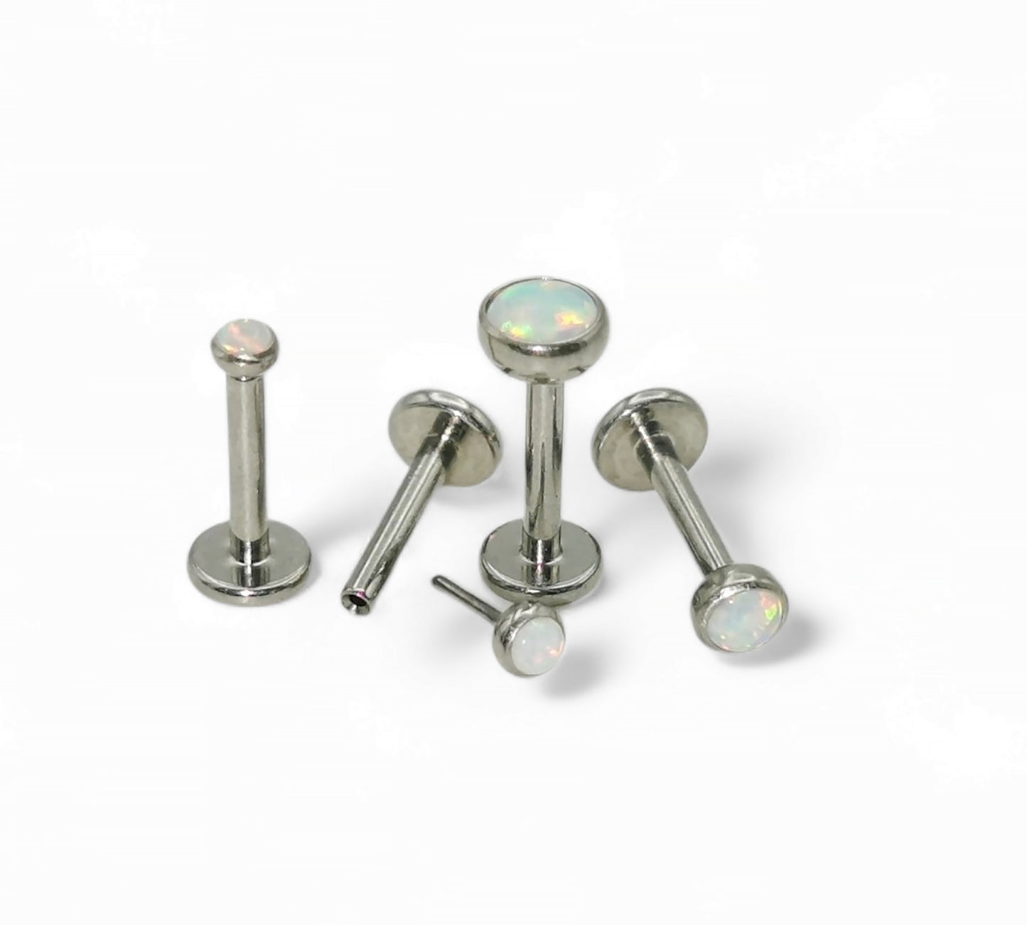 Titanium threadless opal jewelled stud 1.2mm/16g, 6mm-9mm length