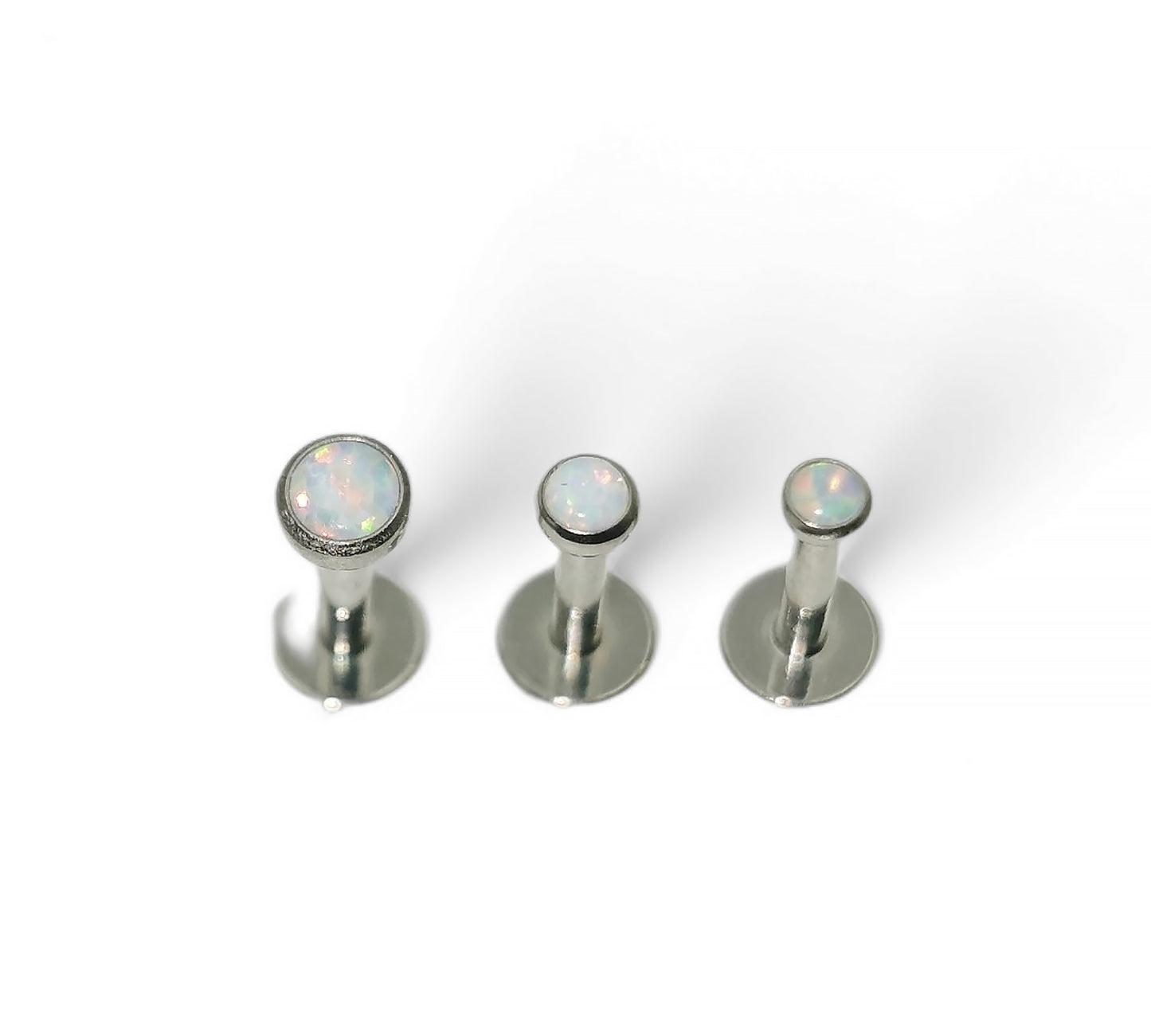 Titanium threadless opal jewelled stud 1.2mm/16g, 6mm-9mm length