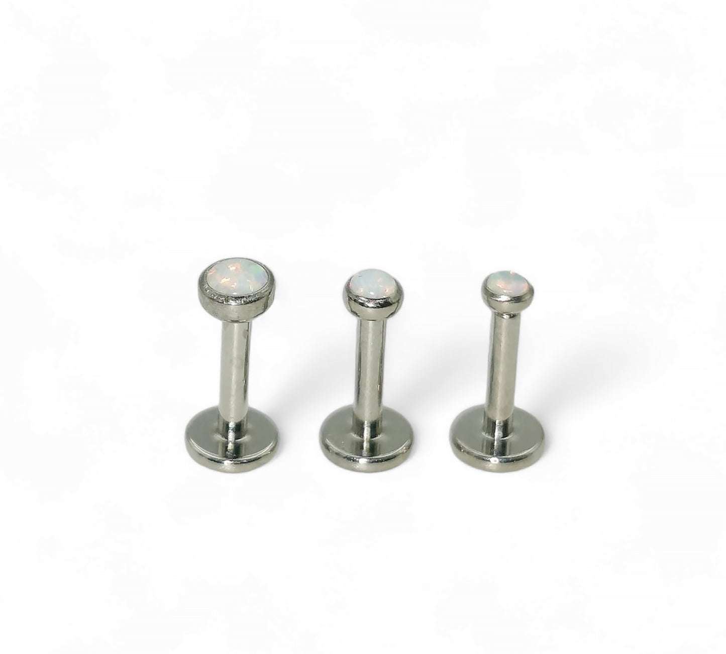 Titanium threadless opal jewelled stud 1.2mm/16g, 6mm-9mm length