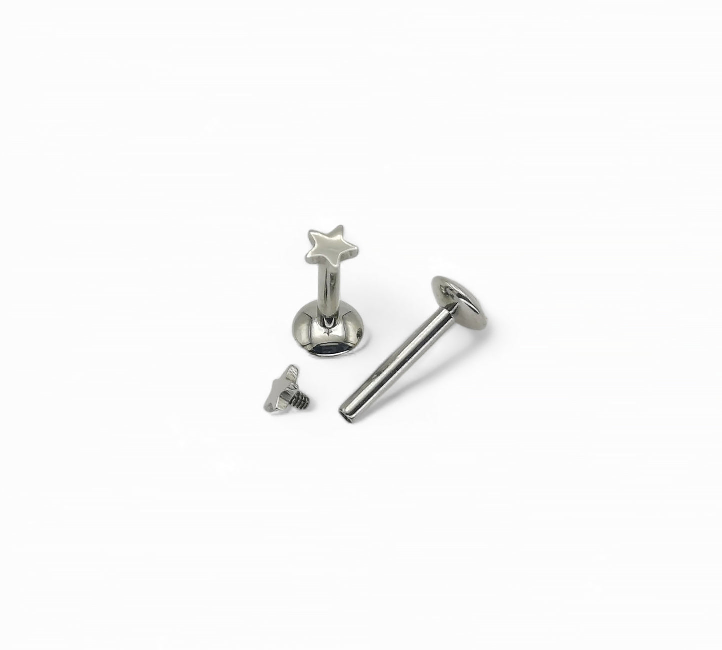 Titanium threaded stud with star 1.2mm/16g, 6mm-8mm length