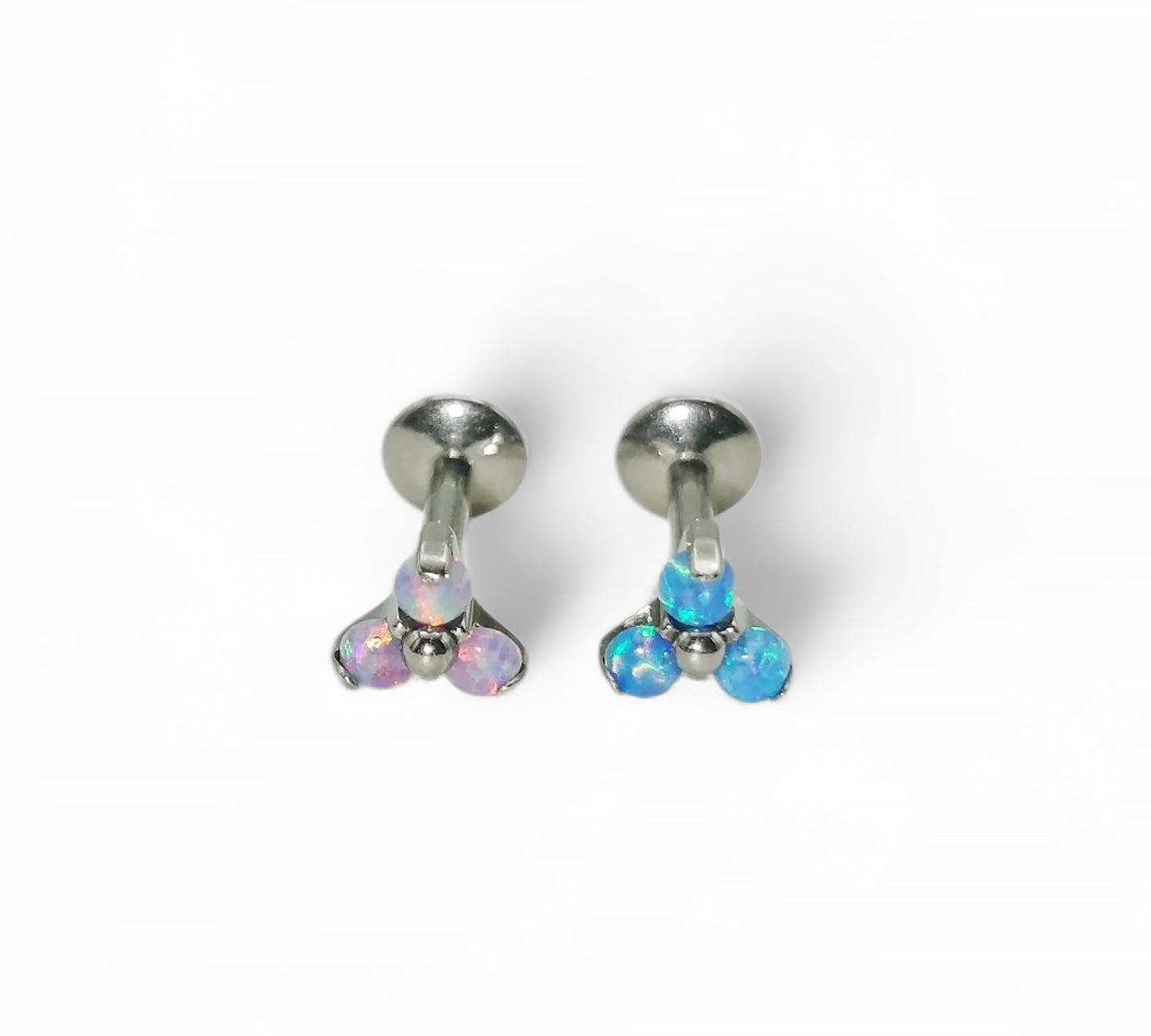 Titanium threaded jewelled trinity stud 1.2mm/16g, 6mm-8mm length