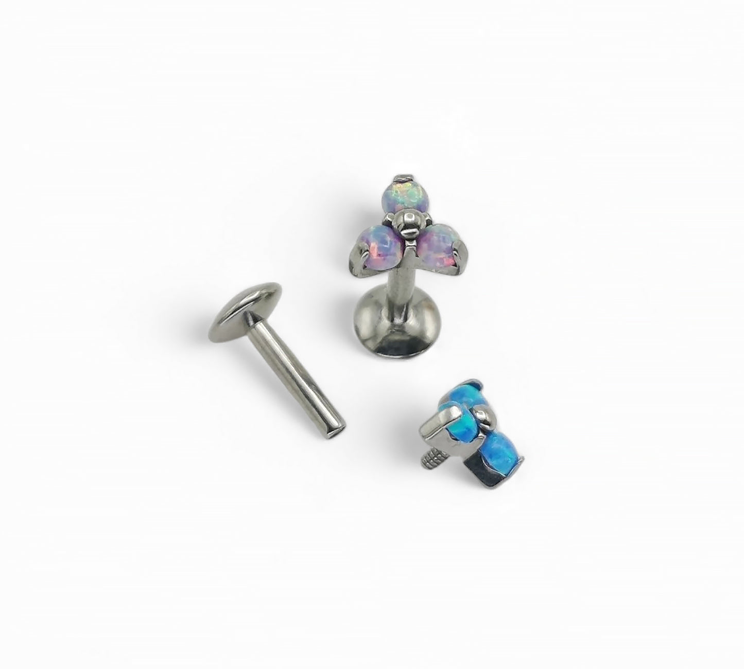 Titanium threaded jewelled trinity stud 1.2mm/16g, 6mm-8mm length