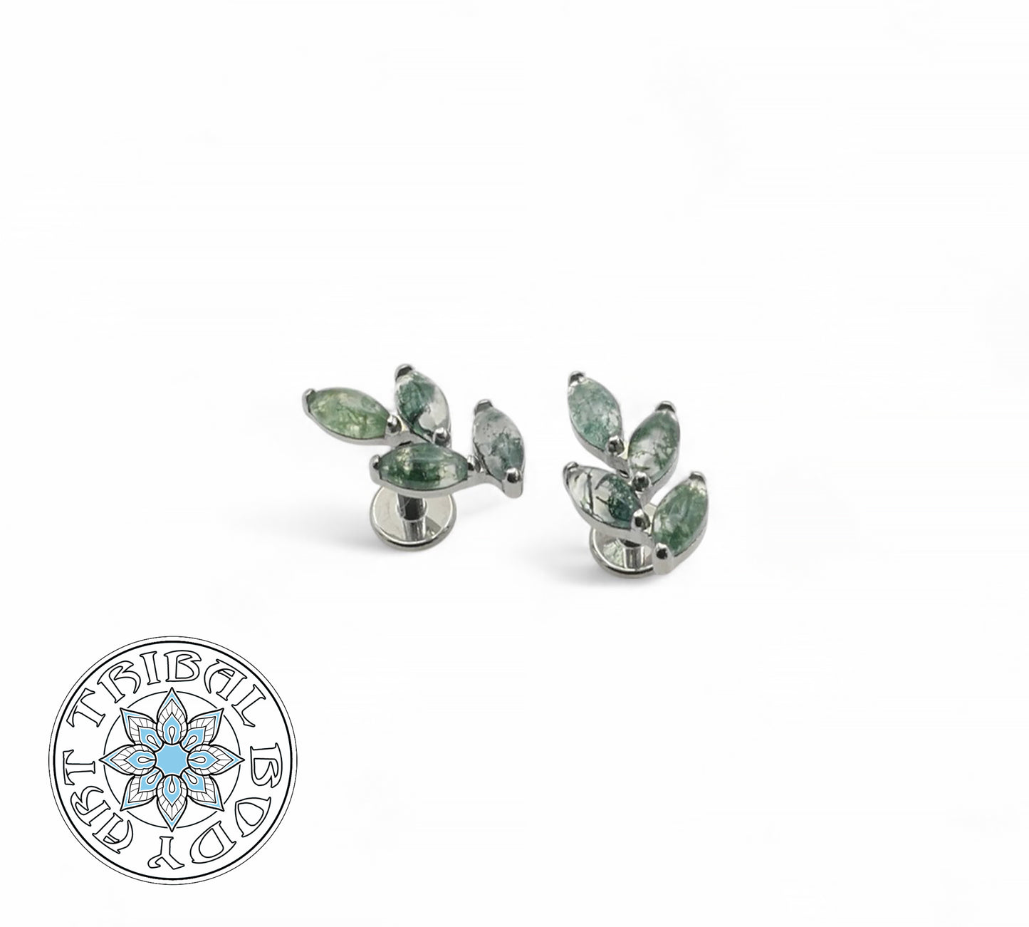 Titanium moss agate studs for 1.2mm internal thread