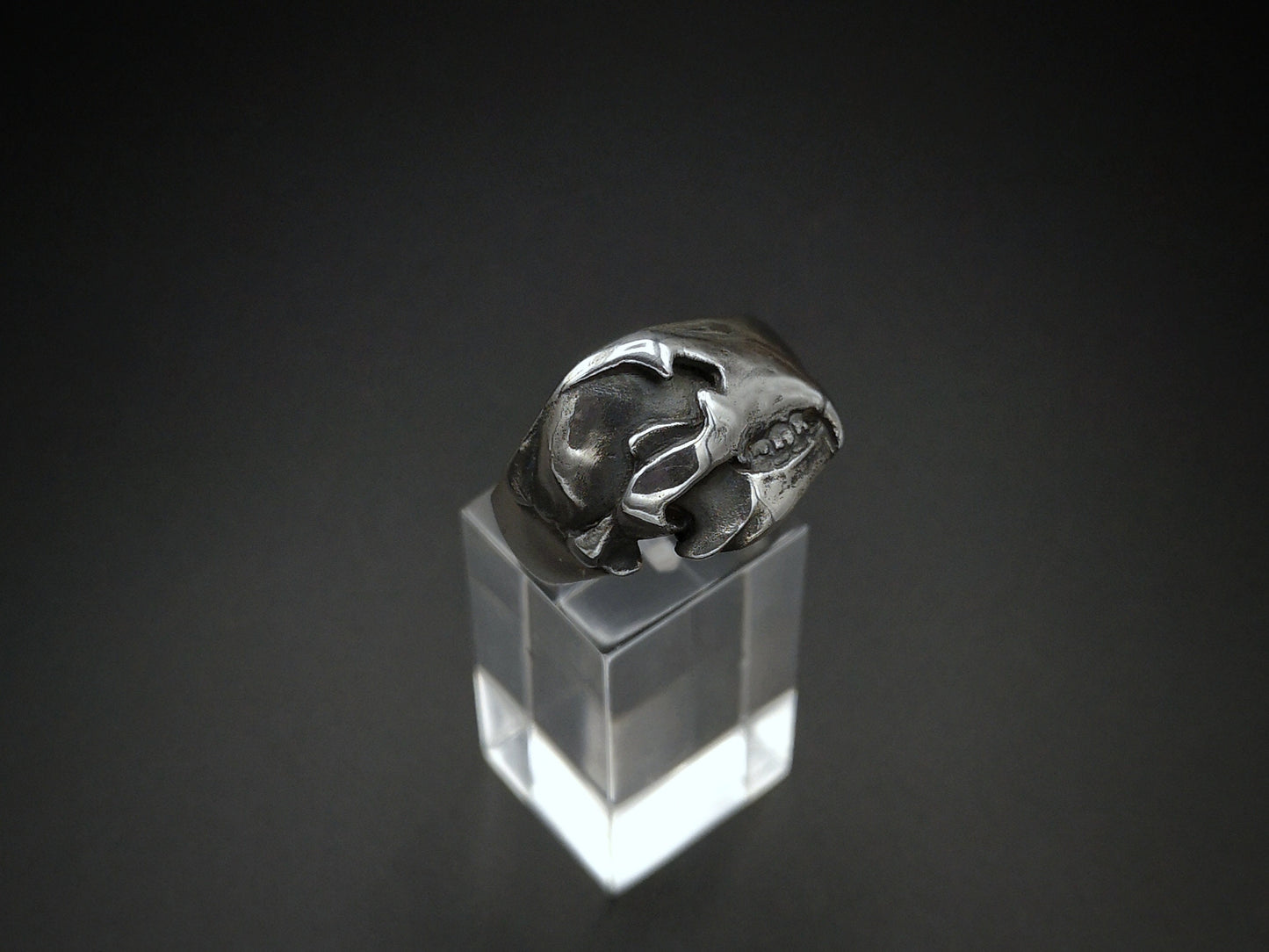 Sterling silver bear skull ring