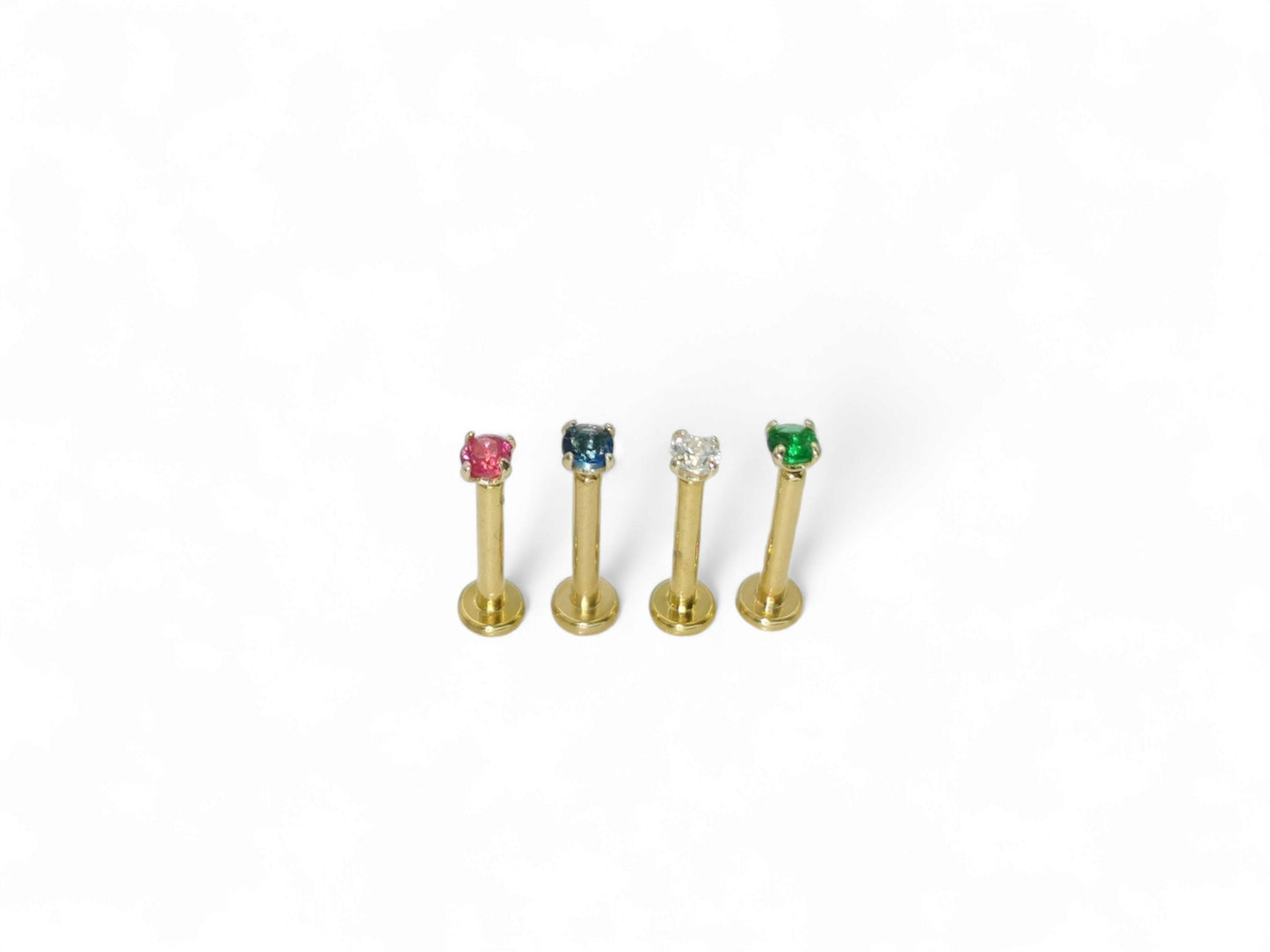 14ct gold jewelled push fit stud, 1.2mm/16g, 6mm-8mm length