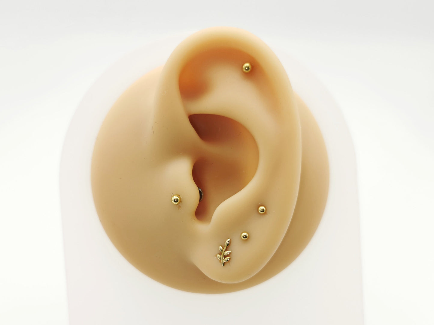 14ct gold push fit leaf stud, 1.2mm/16g, 6mm-8mm length