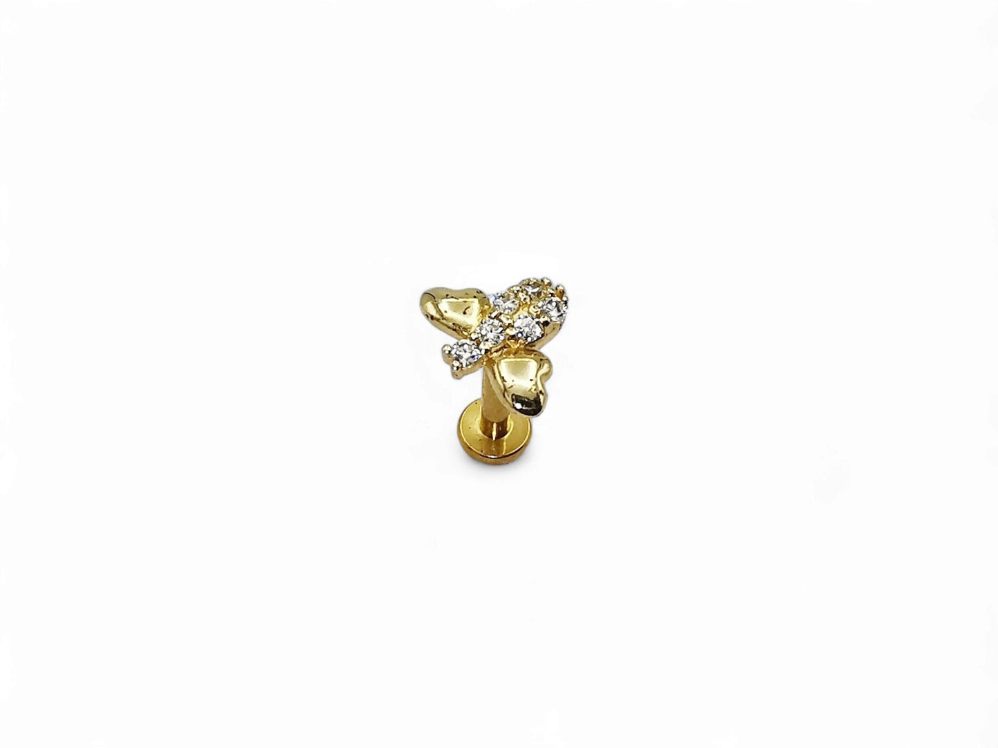14ct gold threadless jewelled bee stud, 1.2mm/16g, 6mm-8mm length