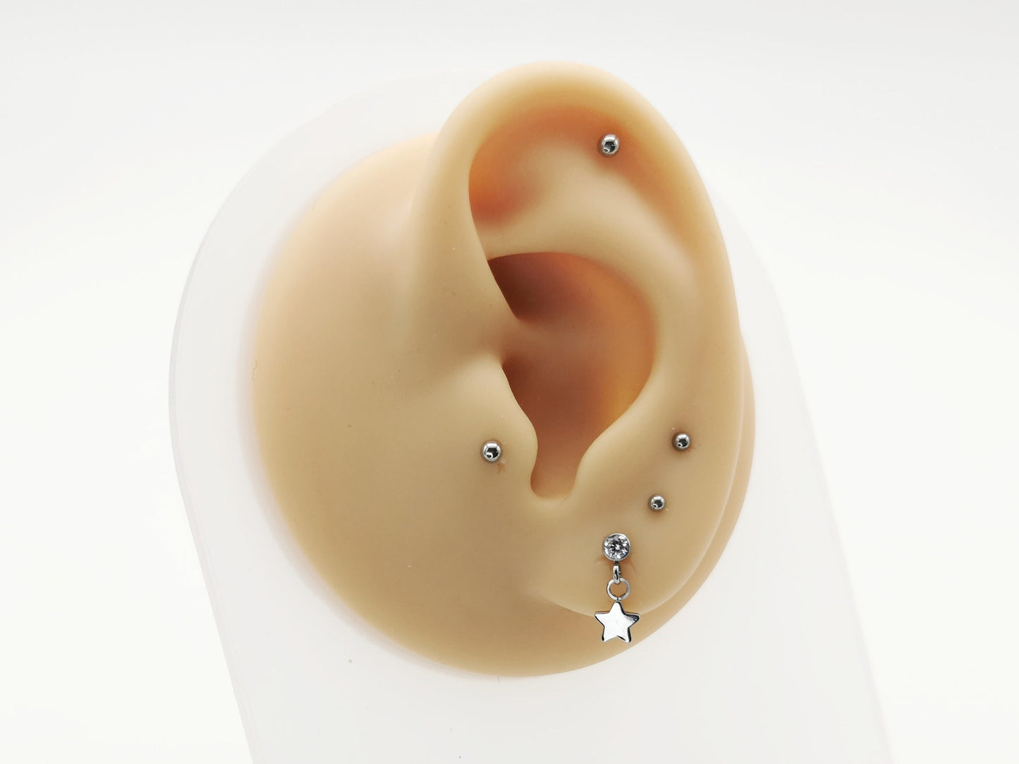 Titanium threadless jewelled stud with star charm, 1mm/18g, 1.2mm/16g, 6mm-8mm length