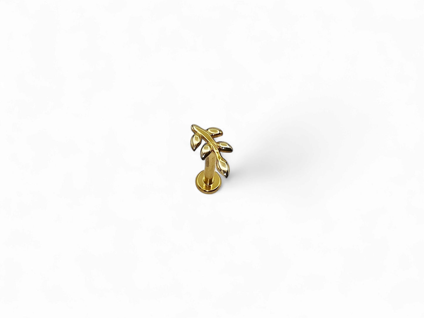 14ct gold push fit leaf stud, 1.2mm/16g, 6mm-8mm length