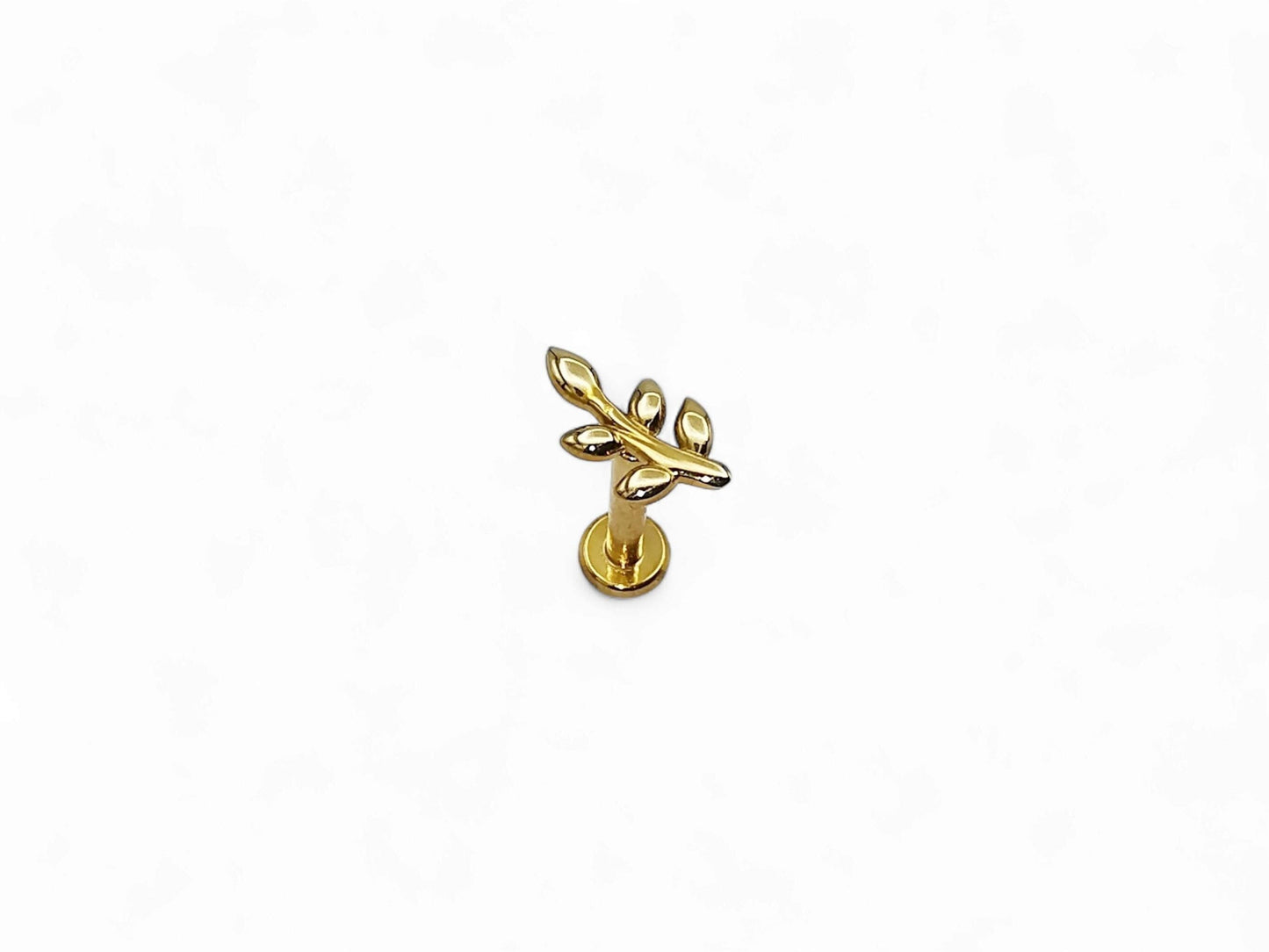 14ct gold push fit leaf stud, 1.2mm/16g, 6mm-8mm length