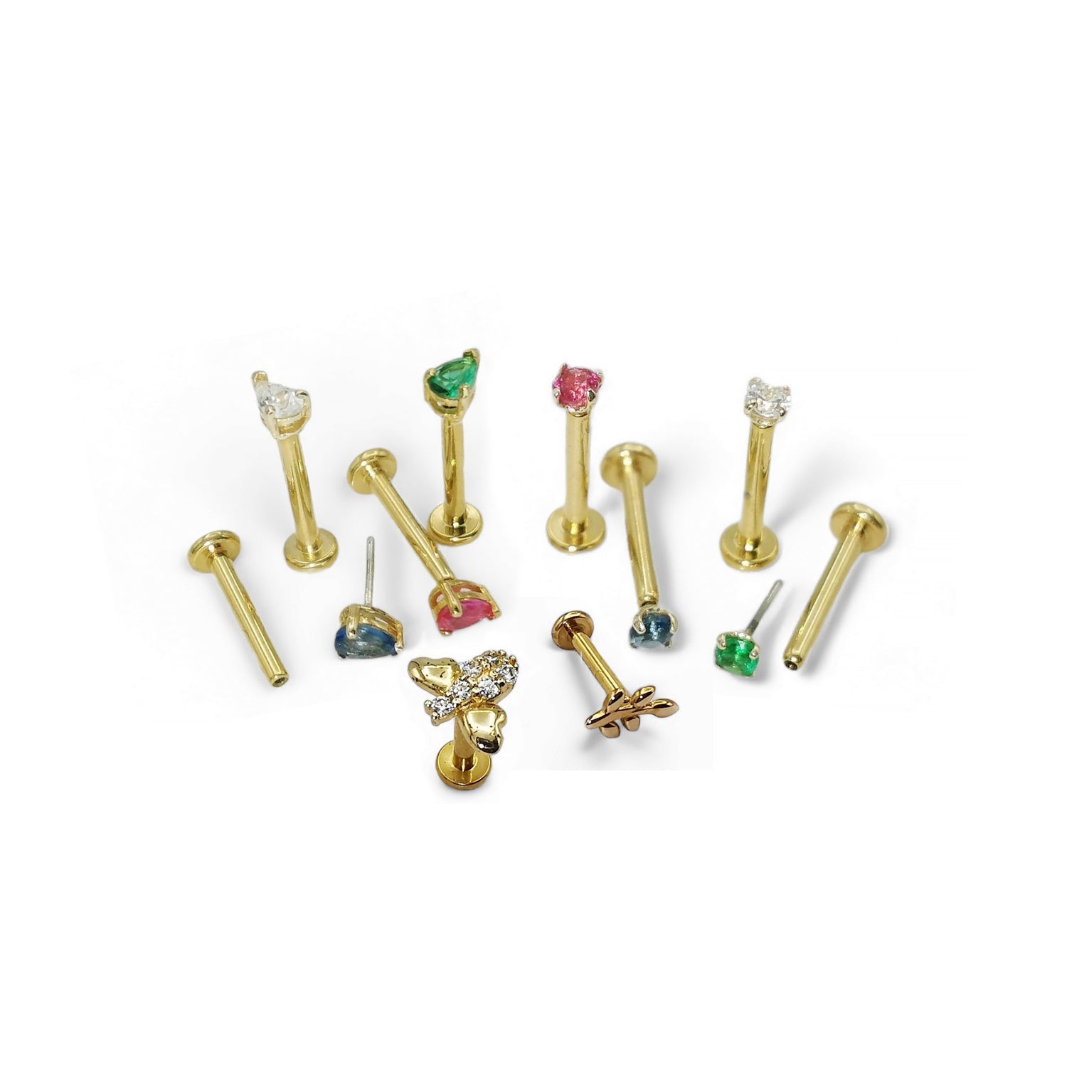 14ct gold luxury jewelled labret studs