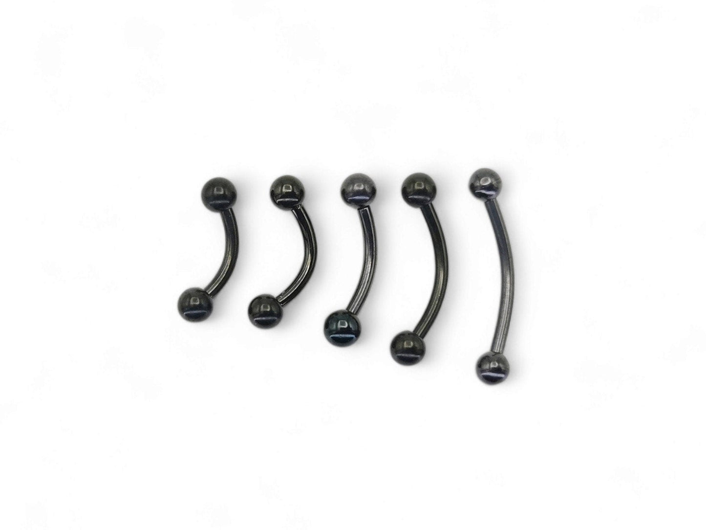 A black or gold titanium curved barbell, externally threaded for piercings, with a screw-fit ball.