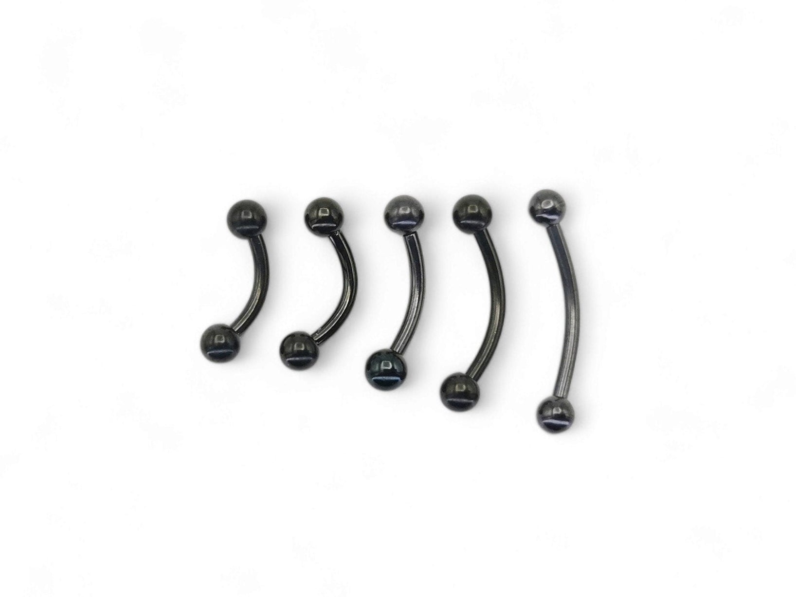 A black or gold titanium curved barbell, externally threaded for piercings, with a screw-fit ball.