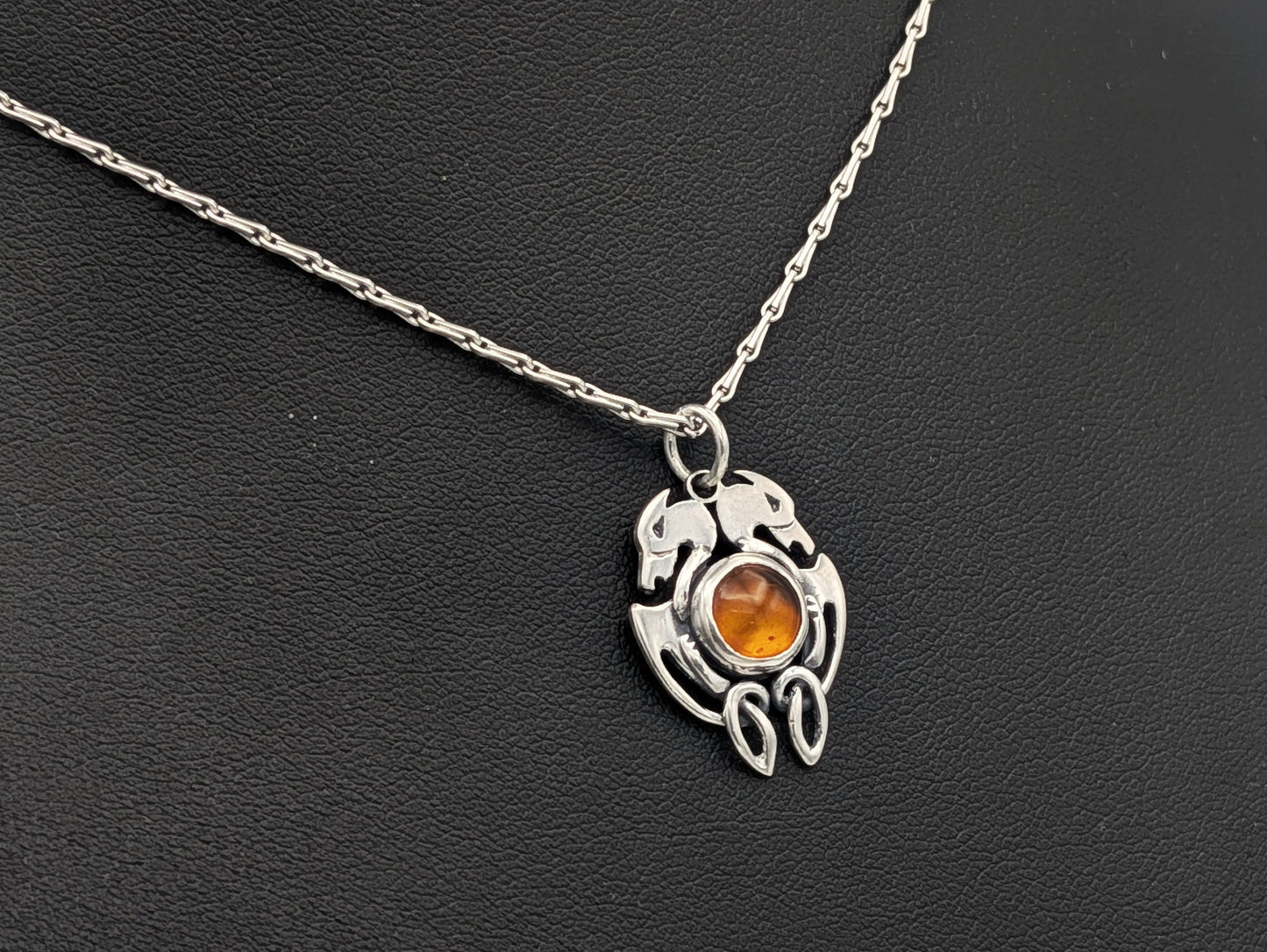 Handmade Sterling Silver Celtic Dog Pendant with Amber – Crafted in Our Workshop