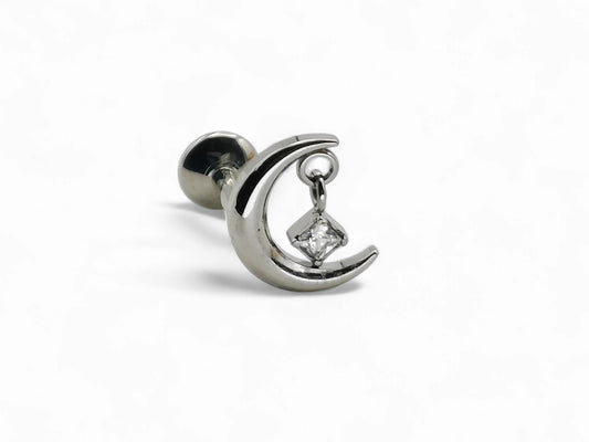 Titanium Crescent Moon Stud, 1.2mm/16g x 6mm-7mm Length