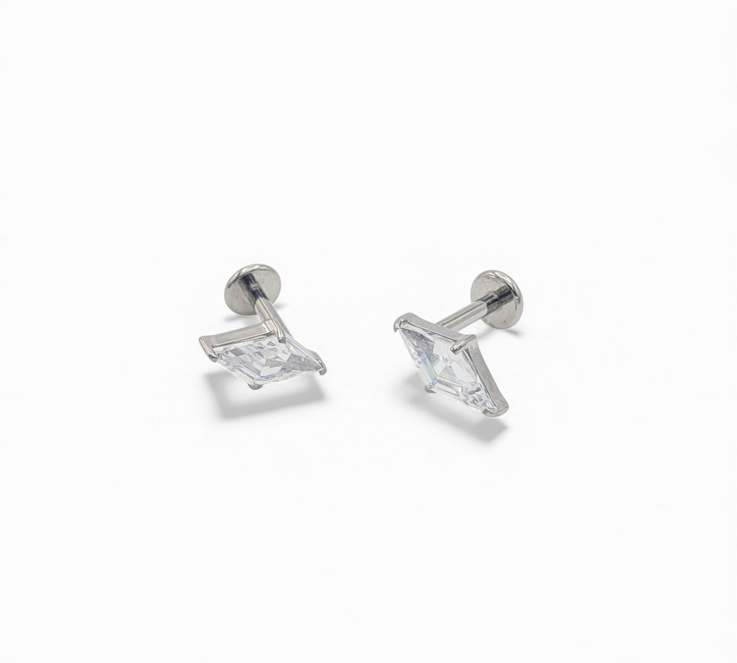 Diamond-Shaped Jewelled Titanium Push-Fit Ear Studs