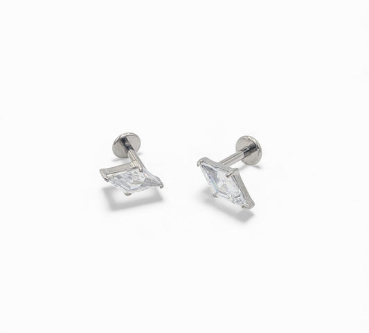 Diamond-Shaped Jewelled Titanium Push-Fit Ear Studs