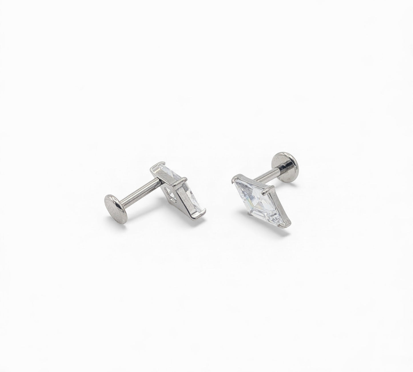 Diamond-Shaped Jewelled Titanium Push-Fit Ear Studs