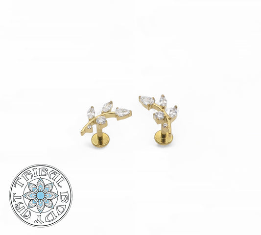 Gold titanium lily studs set with crystal for 1.2mm internal studs
