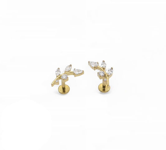 Gold titanium lily studs set with crystal for 1.2mm internal studs
