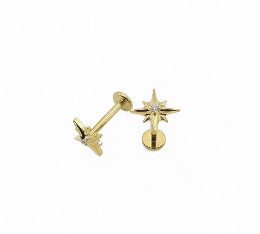 Gold titanium 8 point star for internally threaded studs