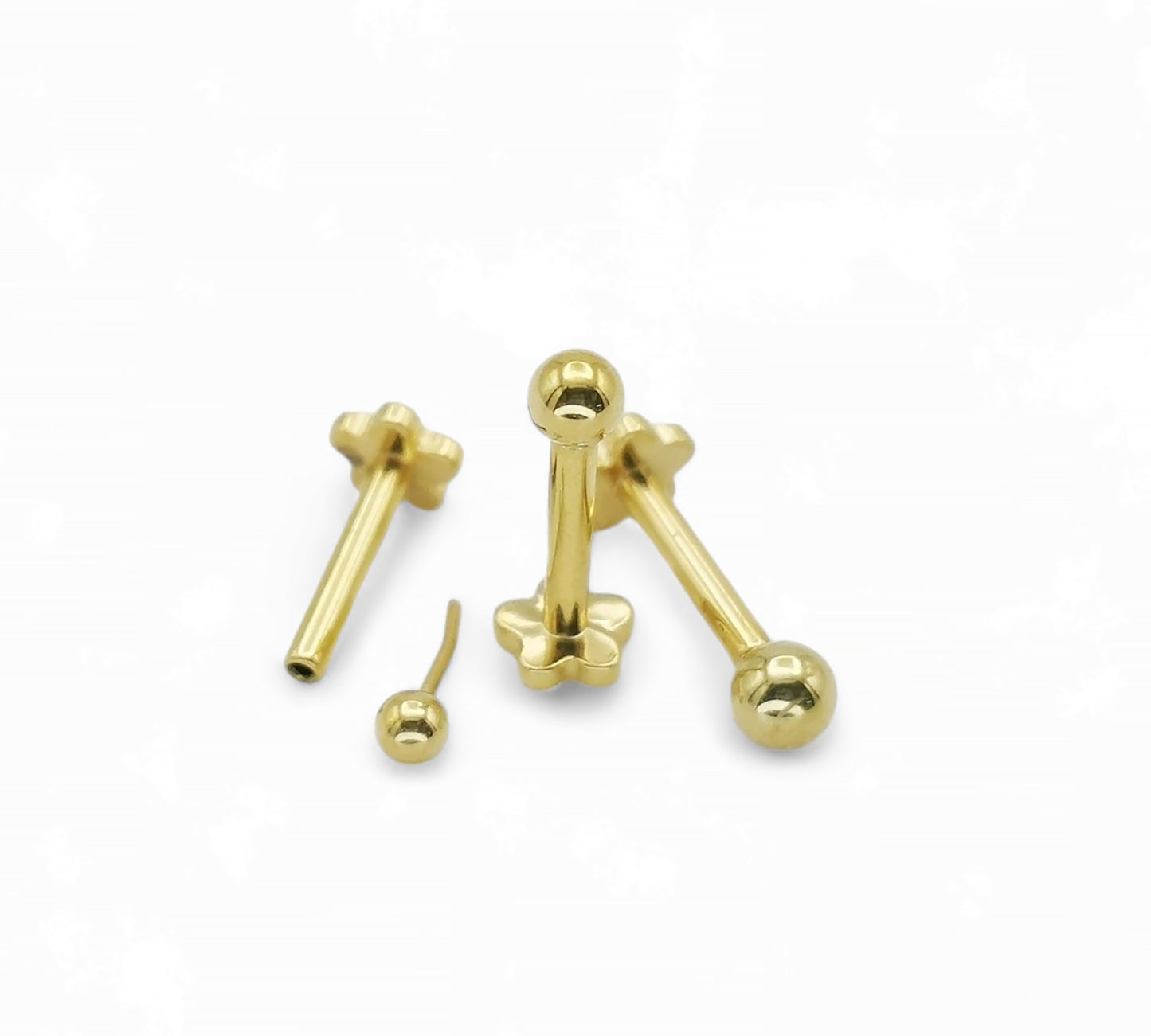Titanium push fit mini ball flower stud, 1.2mm/16g, 6mm-8mm length