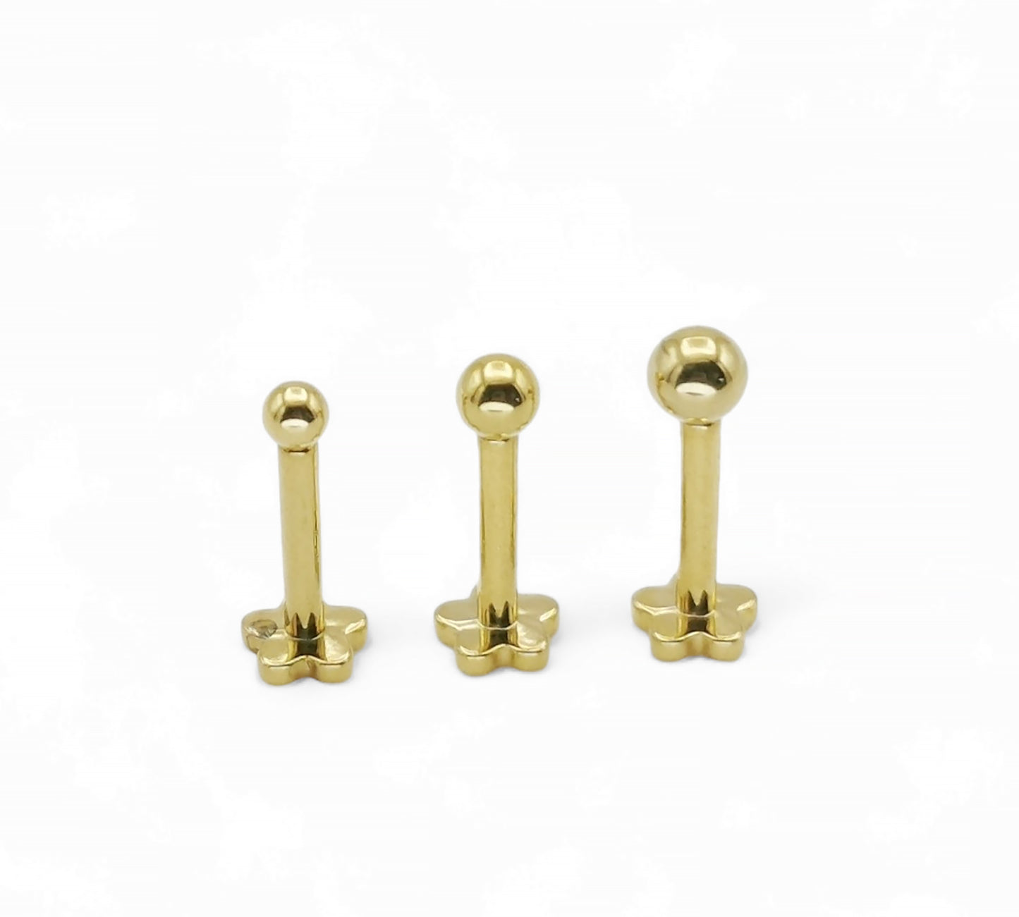 Titanium push fit mini ball flower stud, 1.2mm/16g, 6mm-8mm length