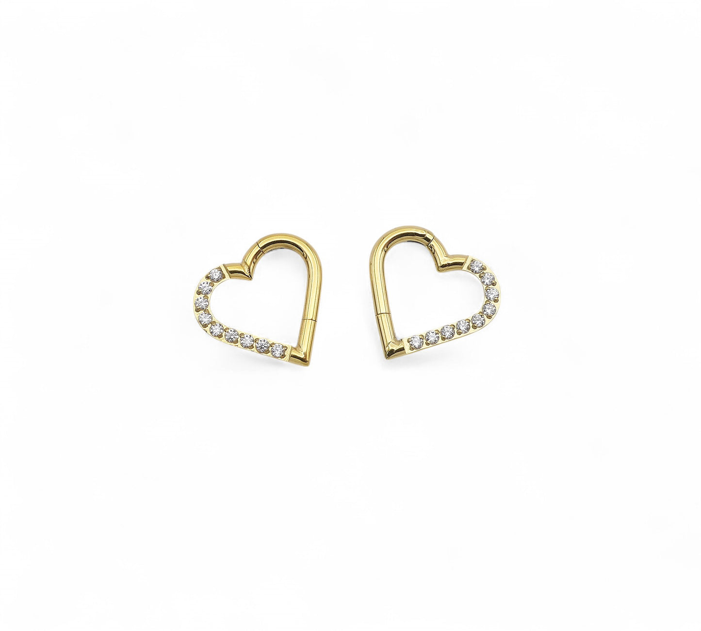 Gold Titanium Heart Clicker with Pave Crystals – Daith Piercing Jewellery (Left or Right)