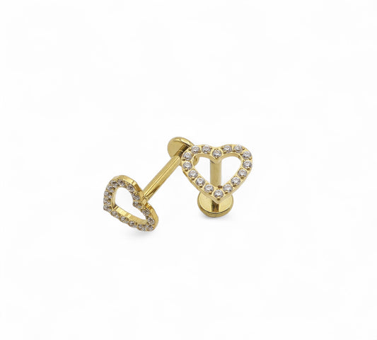Gold titanium jewelled everlasting heart stud