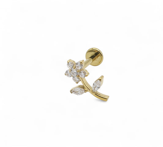 Gold titanium jewelled flower stud