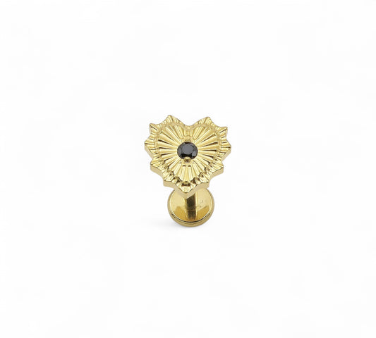 Gold Titanium Radiant Jewelled Heart Stud