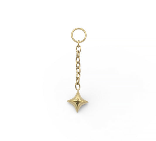 Gold keychain with a star-shaped pendant on a white background