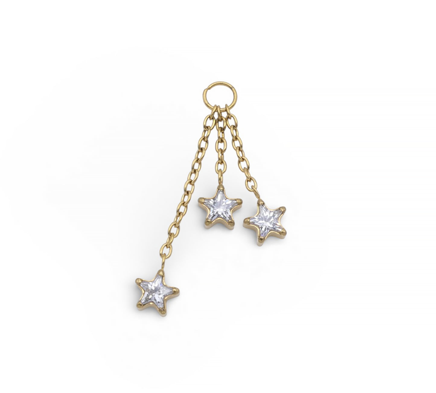 Gold chain earrings with star-shaped charms on a white background