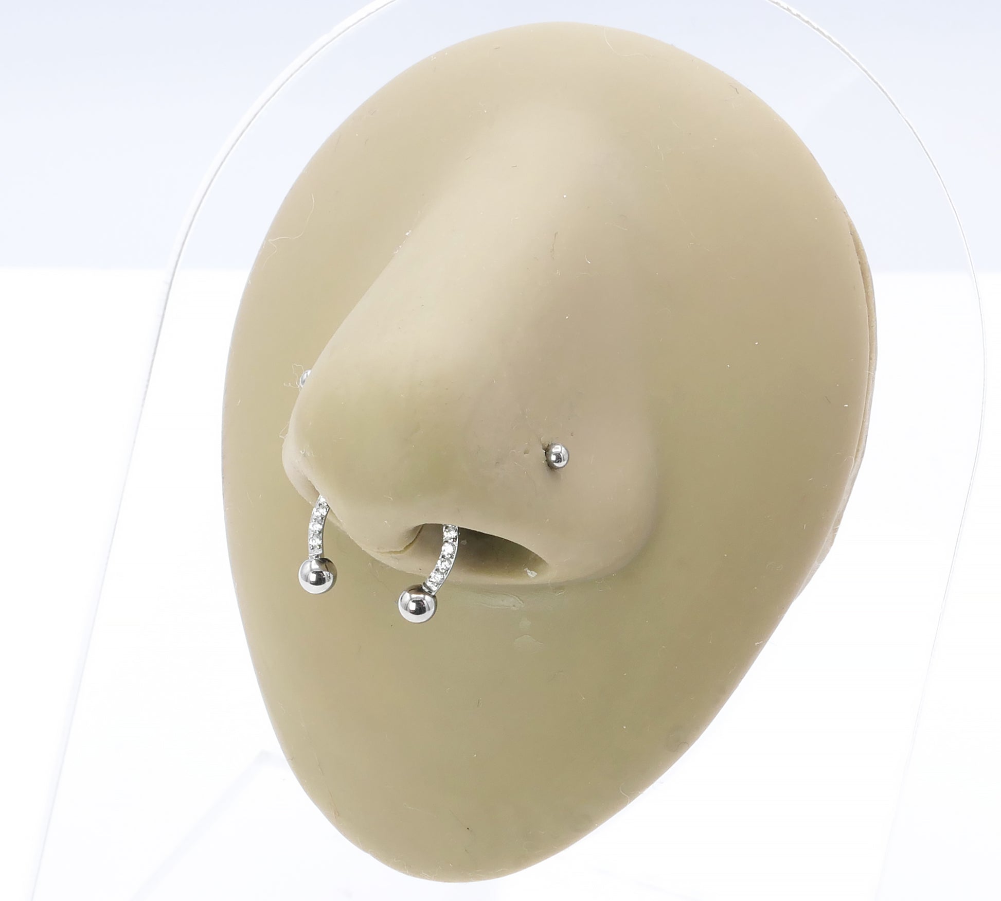Jewelled circular barbell on a nose model