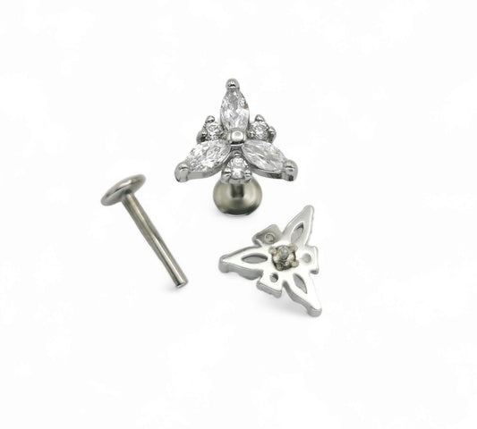 Surgical steel jewelled marquise cluster, 1.2mm/16g, 6mm-8mm length