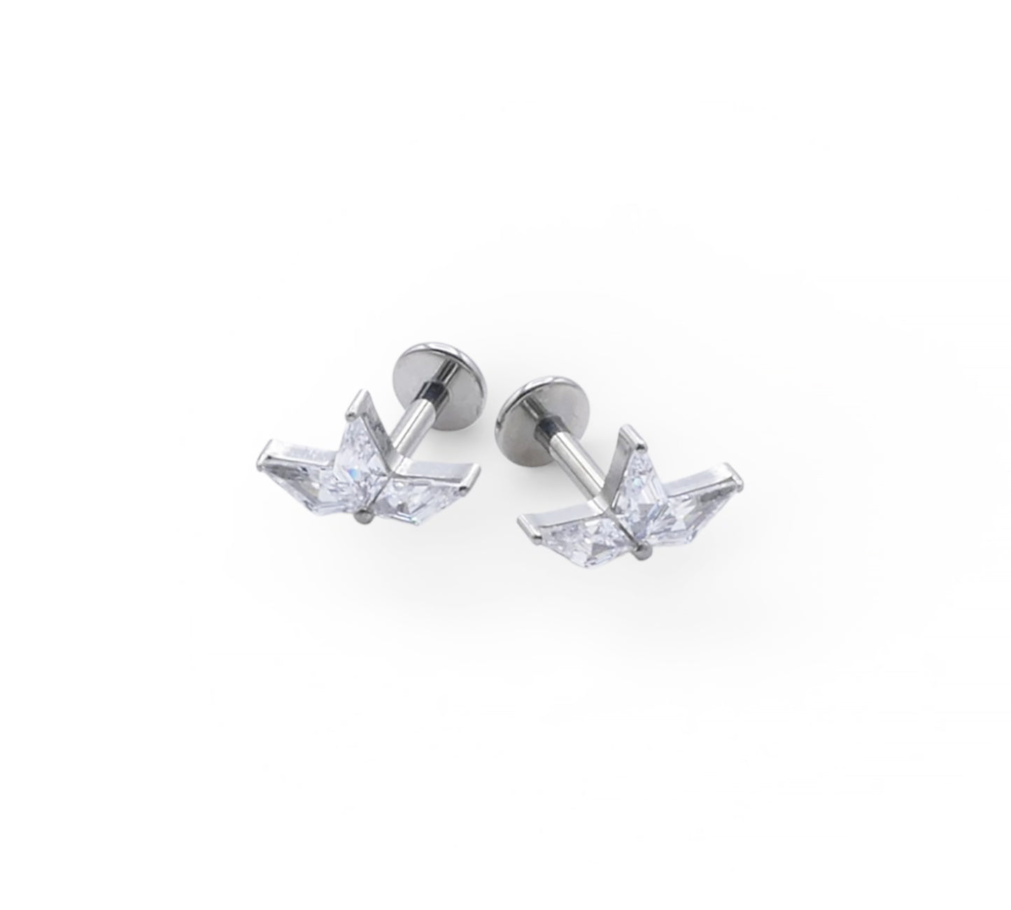 Kite shape gemset earrings on a white background