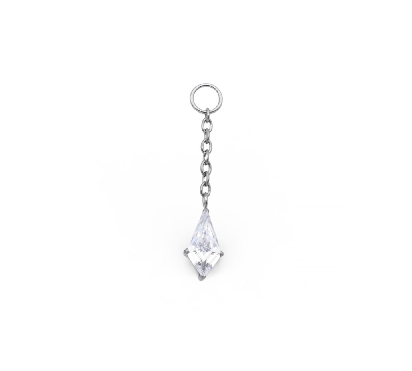 Titanium jewelled drop with a clear crystal pendant on a white background
