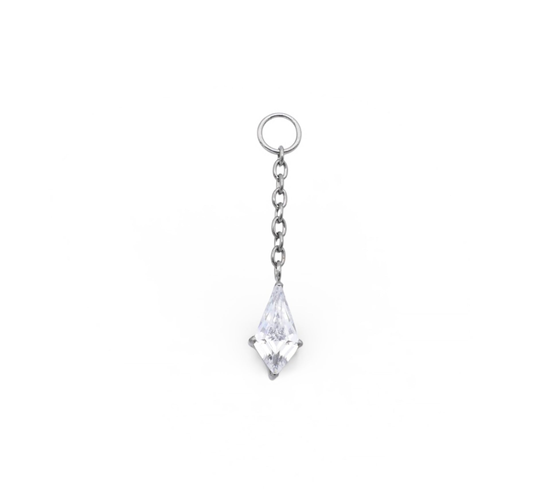 Titanium jewelled drop with a clear crystal pendant on a white background
