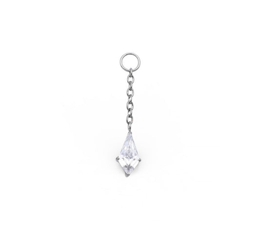 Titanium jewelled drop with a clear crystal pendant on a white background